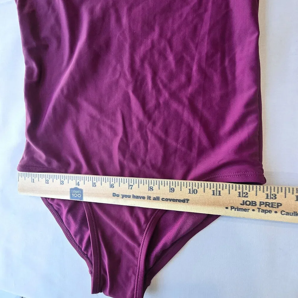 Justice UPF 50+ girls maroon one piece swimsuit w/rhinestone accents /14 (US)